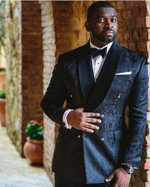 (UPDATE TITLE) 2019 Classic Design Navy Blue Men Dinner Prom Suits Groom Tuxedos Groomsmen Wedding Suits (Jacket+Pants+Tie+Hankerchief) NO:223