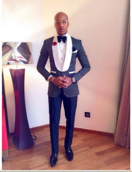 (UPDATE TITLE) 2019 Classic Design Navy Blue Men Dinner Prom Suits Groom Tuxedos Groomsmen Wedding Suits (Jacket+Pants+Tie+Hankerchief) NO:223