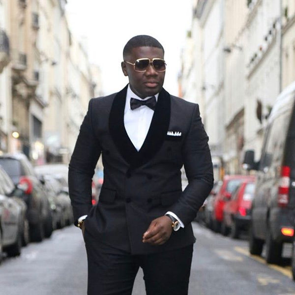 (UPDATE TITLE) 2019 Classic Design Navy Blue Men Dinner Prom Suits Groom Tuxedos Groomsmen Wedding Suits (Jacket+Pants+Tie+Hankerchief) NO:223
