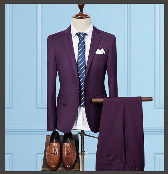 (UPDATE TITLE) Mens Suit 2019 Slim Fit Men Wedding Coat Pants Formal Wear Luxury Purple Suits For Men Blue Black Gray Red Q320