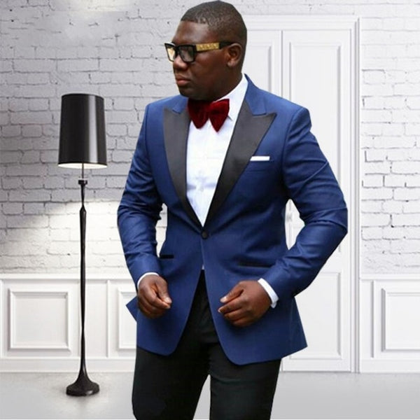 (UPDATE TITLE) 2019 Classic Design Navy Blue Men Dinner Prom Suits Groom Tuxedos Groomsmen Wedding Suits (Jacket+Pants+Tie+Hankerchief) NO:223