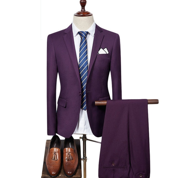 (UPDATE TITLE) Mens Suit 2019 Slim Fit Men Wedding Coat Pants Formal Wear Luxury Purple Suits For Men Blue Black Gray Red Q320